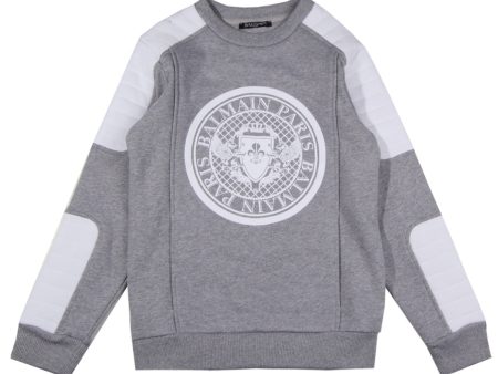 Balmain Kids Grey Chest Logo Sweatshirt Discount