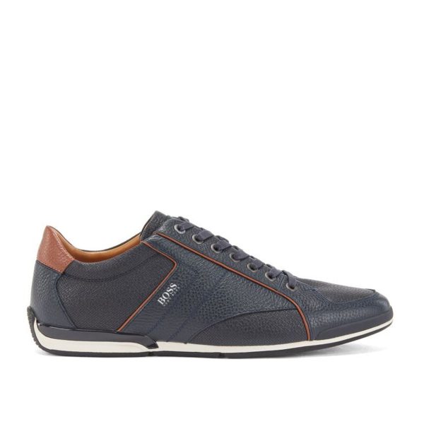 BOSS Blue Perforated Details Leather Trainers Online Sale