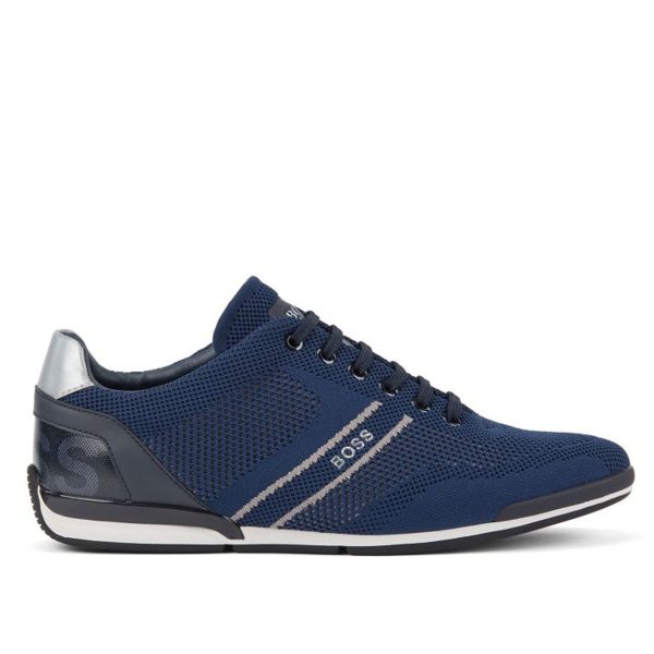 BOSS Blue Knitted Upper Low Top Trainers Cheap