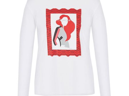 Emporio Armani White Glossy Lady Print T-shirt on Sale