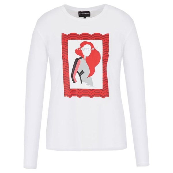 Emporio Armani White Glossy Lady Print T-shirt on Sale