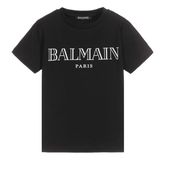 Balmain Kids Black and White Logo T-shirt Fashion