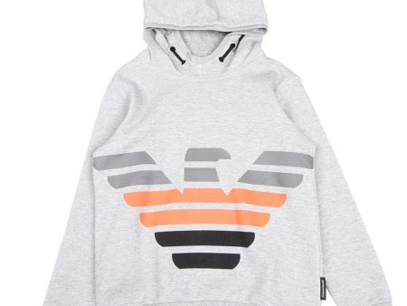 Armani Junior Eagle Logo Printed Grey Hoodie Hot on Sale