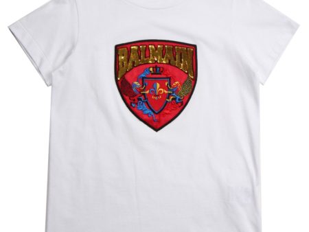 Balmain Kids White Logo Applique T-Shirt Online Sale