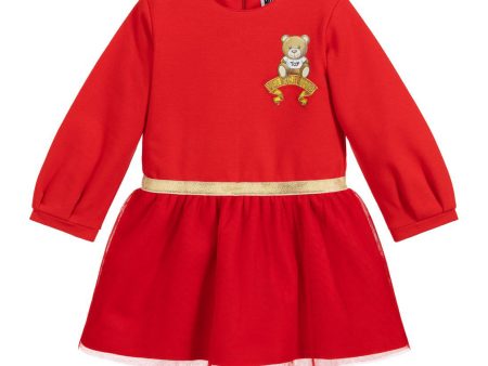 Moschino Baby Red Teddy Bear Fleece Dress Hot on Sale