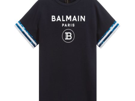 Balmain Kids Blue Milano Logo Dress Discount