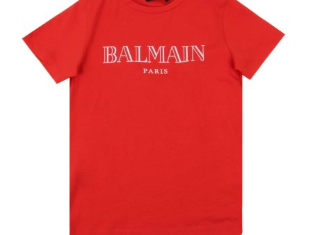 Balmain Kids White and Red Logo T-shirt Online now