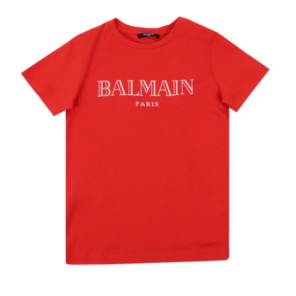 Balmain Kids White and Red Logo T-shirt Online now