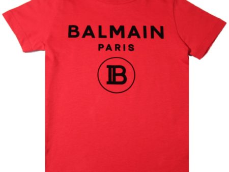 Balmain Kids Red and Black Logo T-shirt Fashion