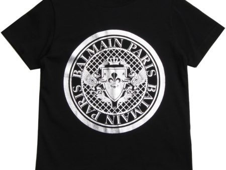 Balmain Kids Black Logo Printed T-Shirt Online