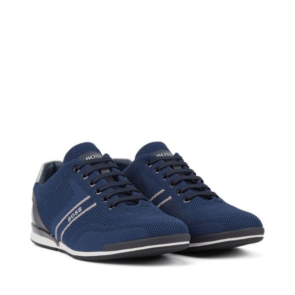 BOSS Blue Knitted Upper Low Top Trainers Cheap