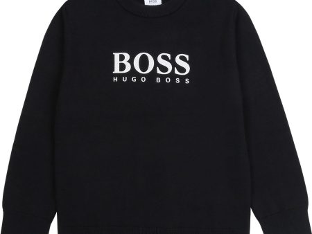 Boss Kids Black Rubberised Logo Knitted Sweatshirt Hot on Sale