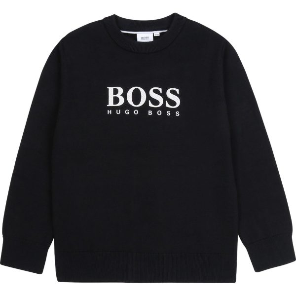 Boss Kids Black Rubberised Logo Knitted Sweatshirt Hot on Sale