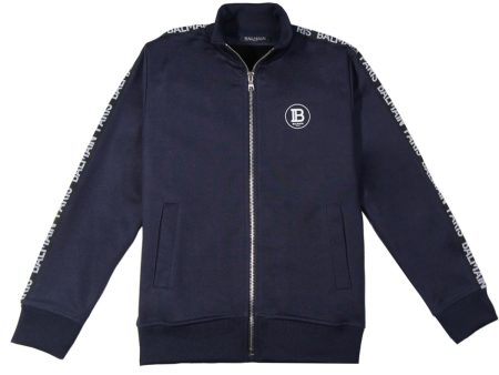 Balmain Kids Blue Chest Logo Print  Jacket Hot on Sale