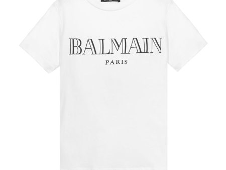 Balmain Kids White Logo T-shirt on Sale