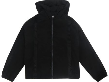 Armani Junior Black Logo Tape Hooded Jacket Online now