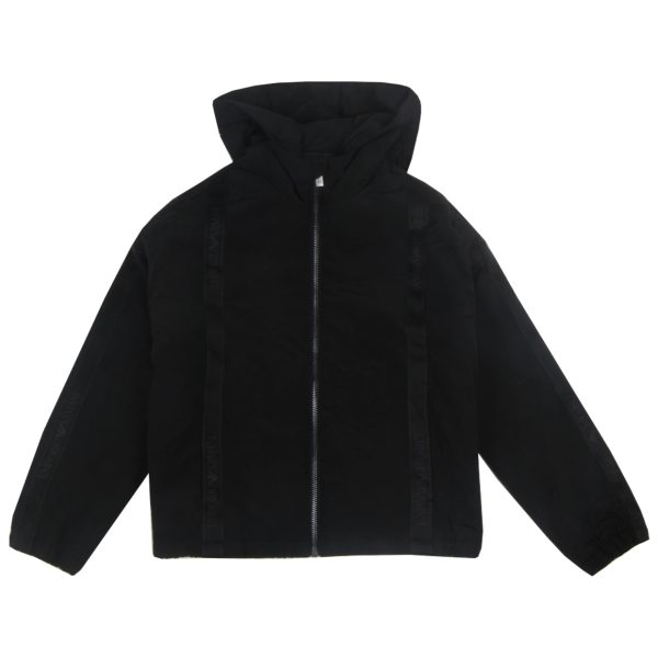 Armani Junior Black Logo Tape Hooded Jacket Online now