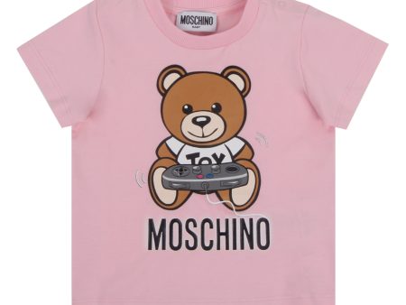 Moschino Baby Pink Teddy Print T-shirt Online Hot Sale