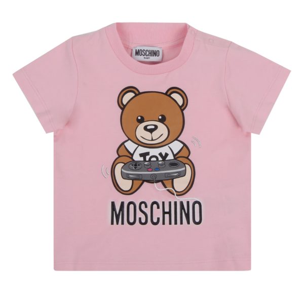 Moschino Baby Pink Teddy Print T-shirt Online Hot Sale