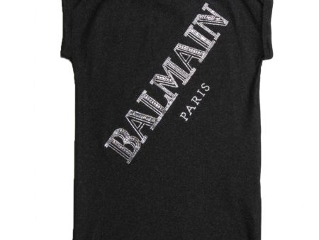 Balmain Girls Black Diamanté Logo Dress Online Hot Sale